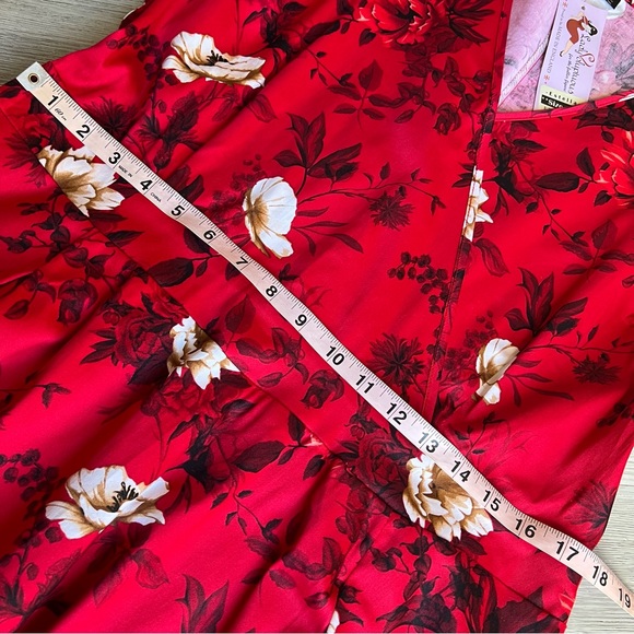 Lady Voluptuous 14 US / 18 UK Estrella Vintage Inspired Red Floral Dress - Picture 10 of 14